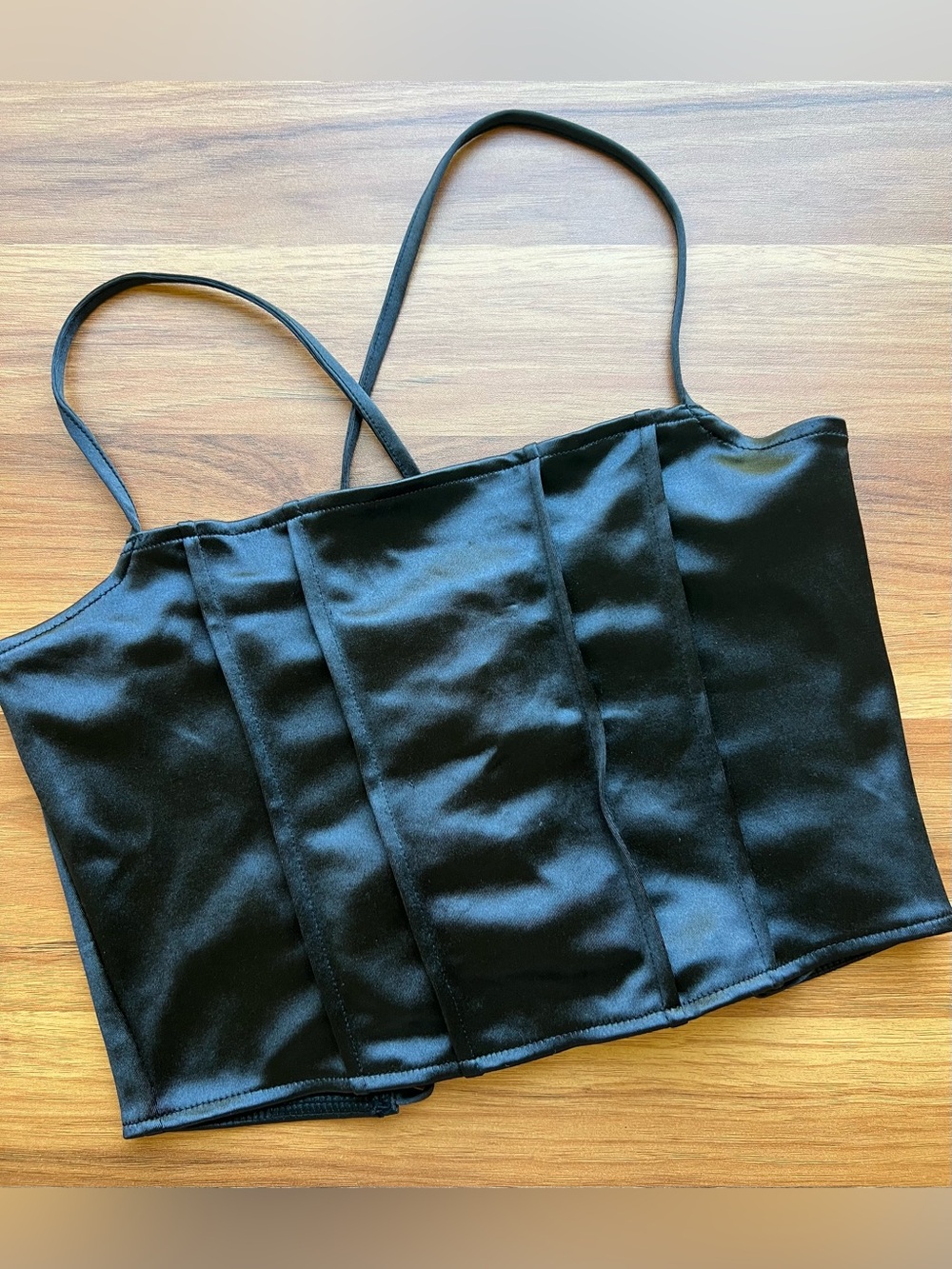 H&M Black Satin Corset-Style Crop Top